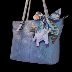Blue Handbag by Anne Klein & Designer Twilly & Horse Charm--Very Good Condition